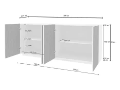 Aparador Coste con 4 puertas efecto cannetè blanco mate y madera clara 200x43x86 cm