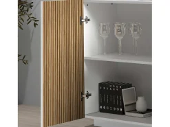 Aparador Coste con 4 puertas efecto cannetè blanco mate y madera clara 200x43x86 cm