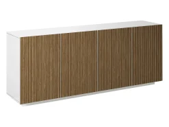 Aparador Coste con 4 puertas efecto cannetè blanco mate y madera clara 200x43x86 cm