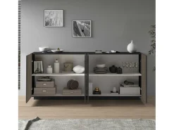 Aparador Coste con 4 puertas efecto cannetè antracita mate y madera oscura 200x43x86 cm
