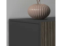 Aparador Coste con 4 puertas efecto cannetè antracita mate y madera oscura 200x43x86 cm