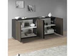 Aparador Coste con 4 puertas efecto cannetè antracita mate y madera oscura 200x43x86 cm