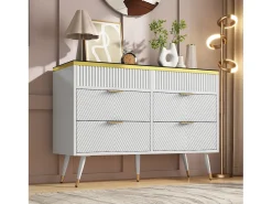 Aparador, cristal ámbar, arcón con 6 cajones, dividido, antivuelco, 120 x 40 x 76 cm, blanco