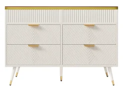 Aparador, cristal ámbar, arcón con 6 cajones, dividido, antivuelco, 120 x 40 x 76 cm, blanco