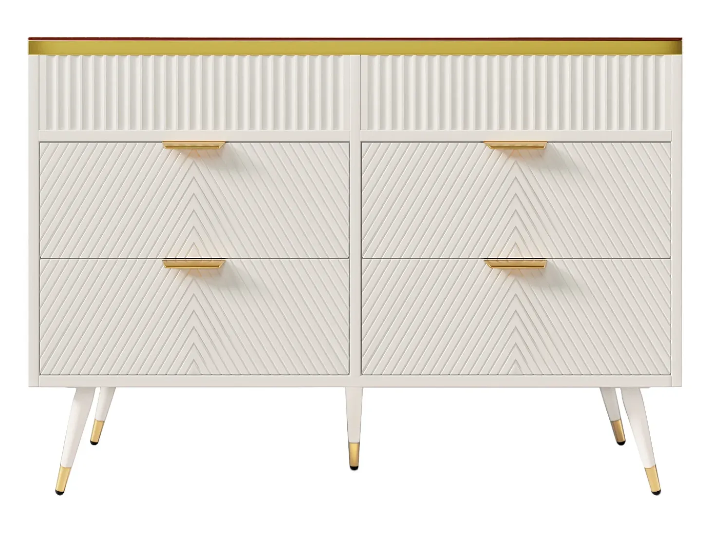 Aparador, cristal ámbar, arcón con 6 cajones, dividido, antivuelco, 120 x 40 x 76 cm, blanco