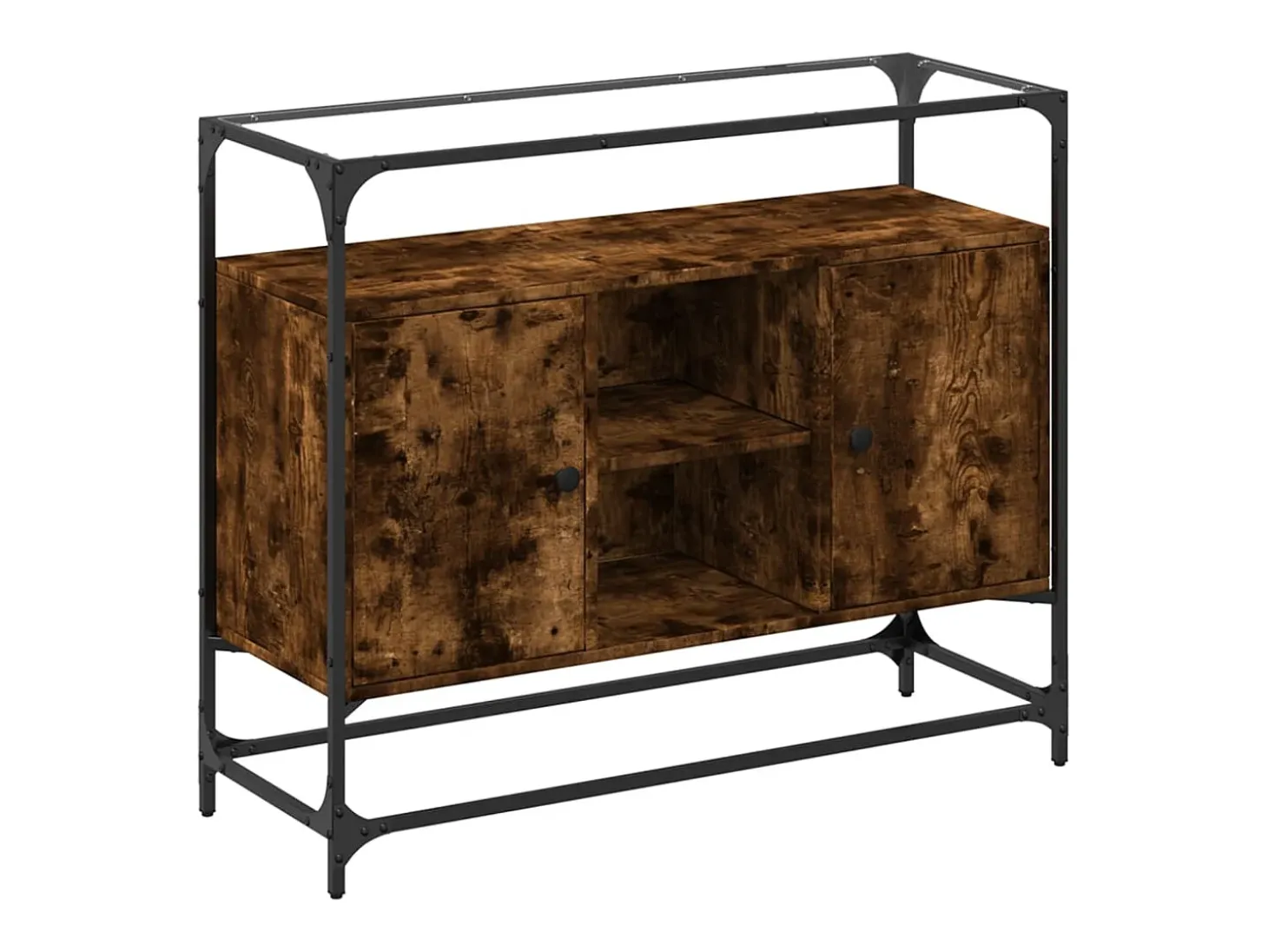 Aparador cristal y madera ingeniería roble ahumado 98x35x81 cm