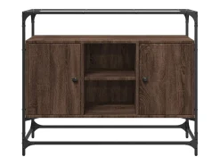 Aparador cristal y madera ingeniería marrón roble 98x35x81 cm