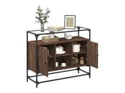 Aparador cristal y madera ingeniería marrón roble 98x35x81 cm