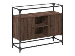 Aparador cristal y madera ingeniería marrón roble 98x35x81 cm