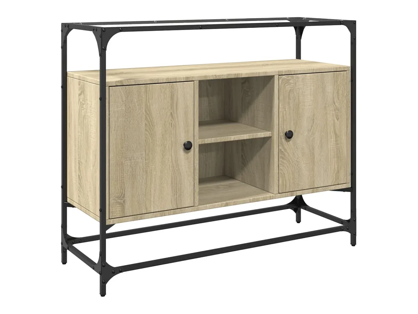 Aparador cristal y madera ingeniería roble Sonoma 98x35x81 cm