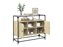 Aparador cristal y madera ingeniería roble Sonoma 98x35x81 cm
