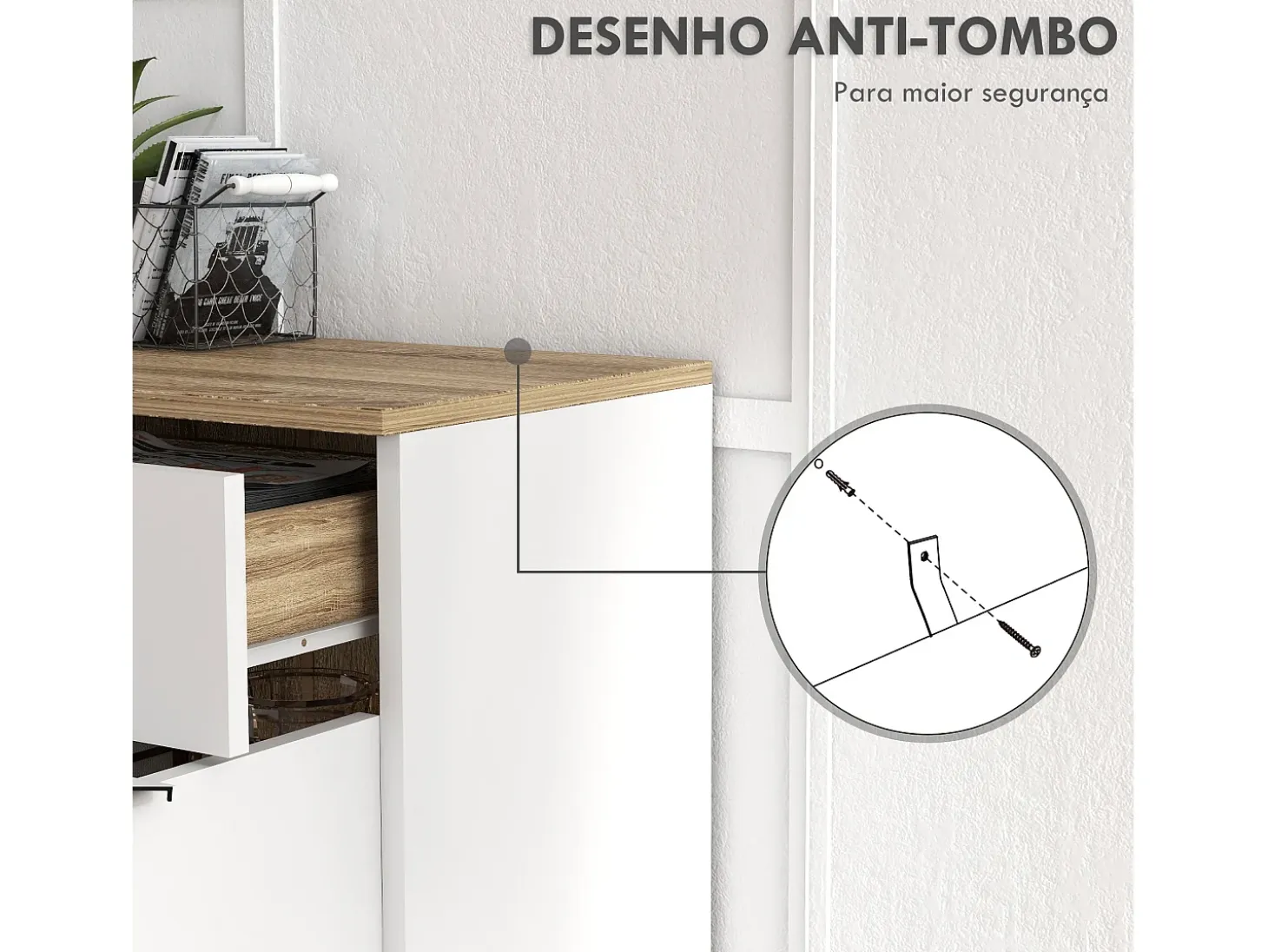 Aparador Dalvik Homcom con cajón + 3 estantes + armario blanco/natural 85x95x35 cm
