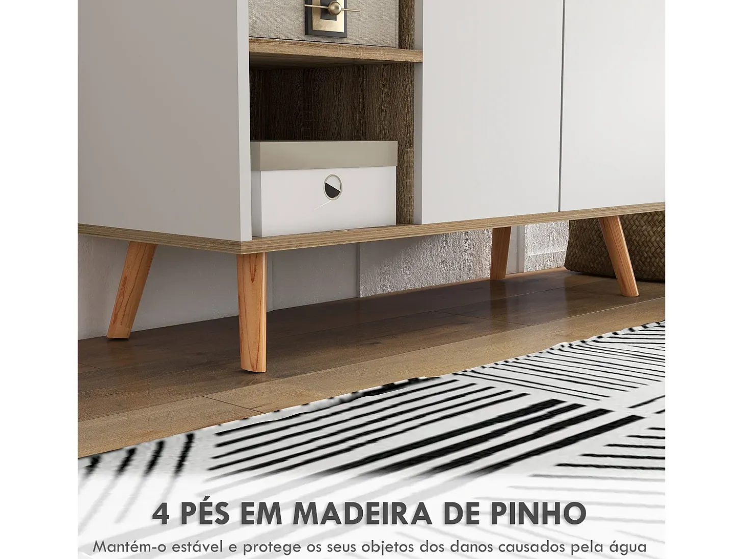 Aparador Dalvik Homcom con cajón + 3 estantes + armario blanco/natural 85x95x35 cm