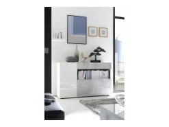 Aparador de 1 cajón y 2 puertas, colección KALO, color blanco efecto concreto, ideal para su sala de estar.