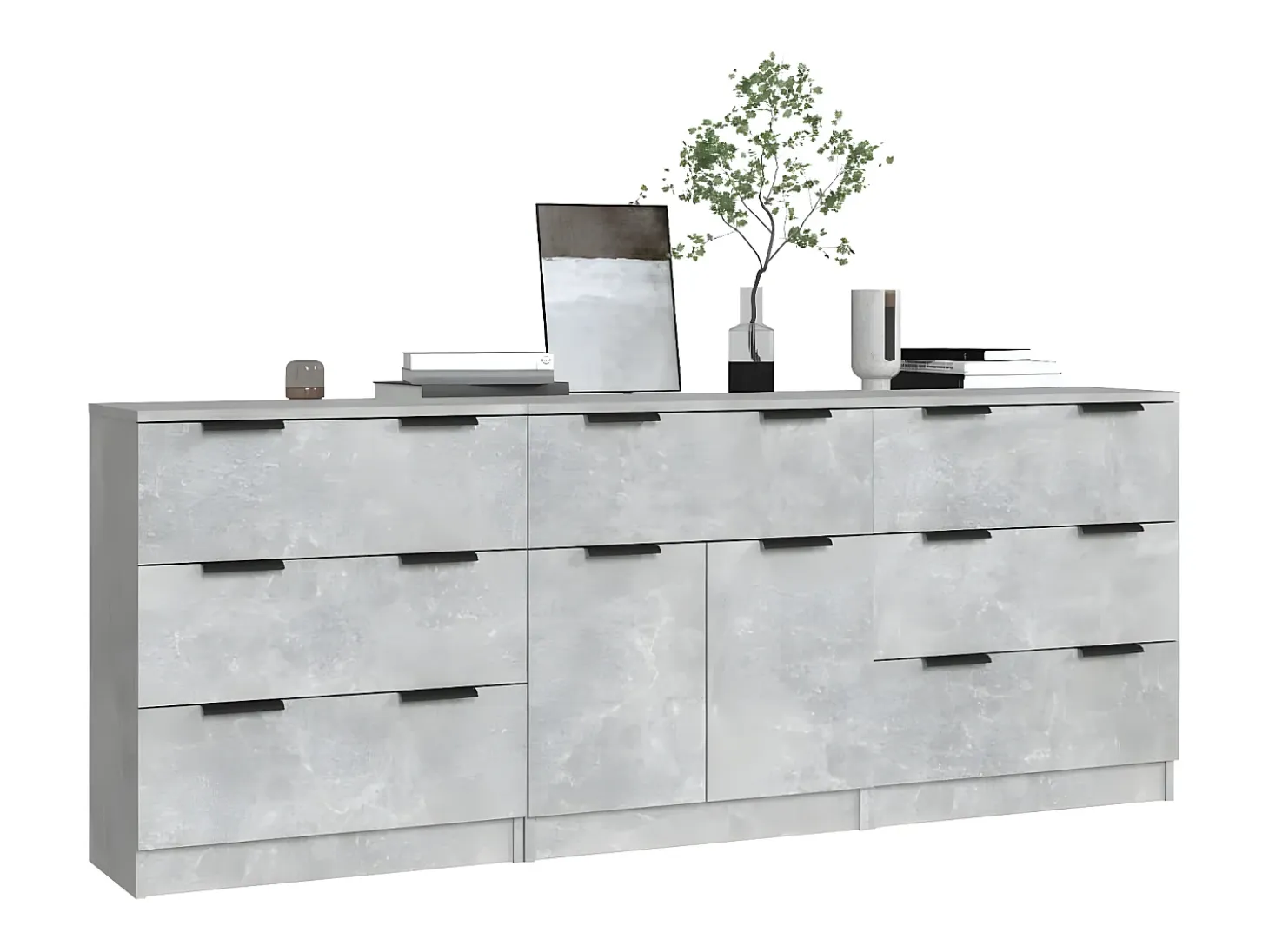 Aparador de 3 piezas madera contrachapada gris hormigón