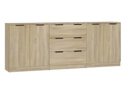 Aparador de 3 piezas madera contrachapada color roble Sonoma