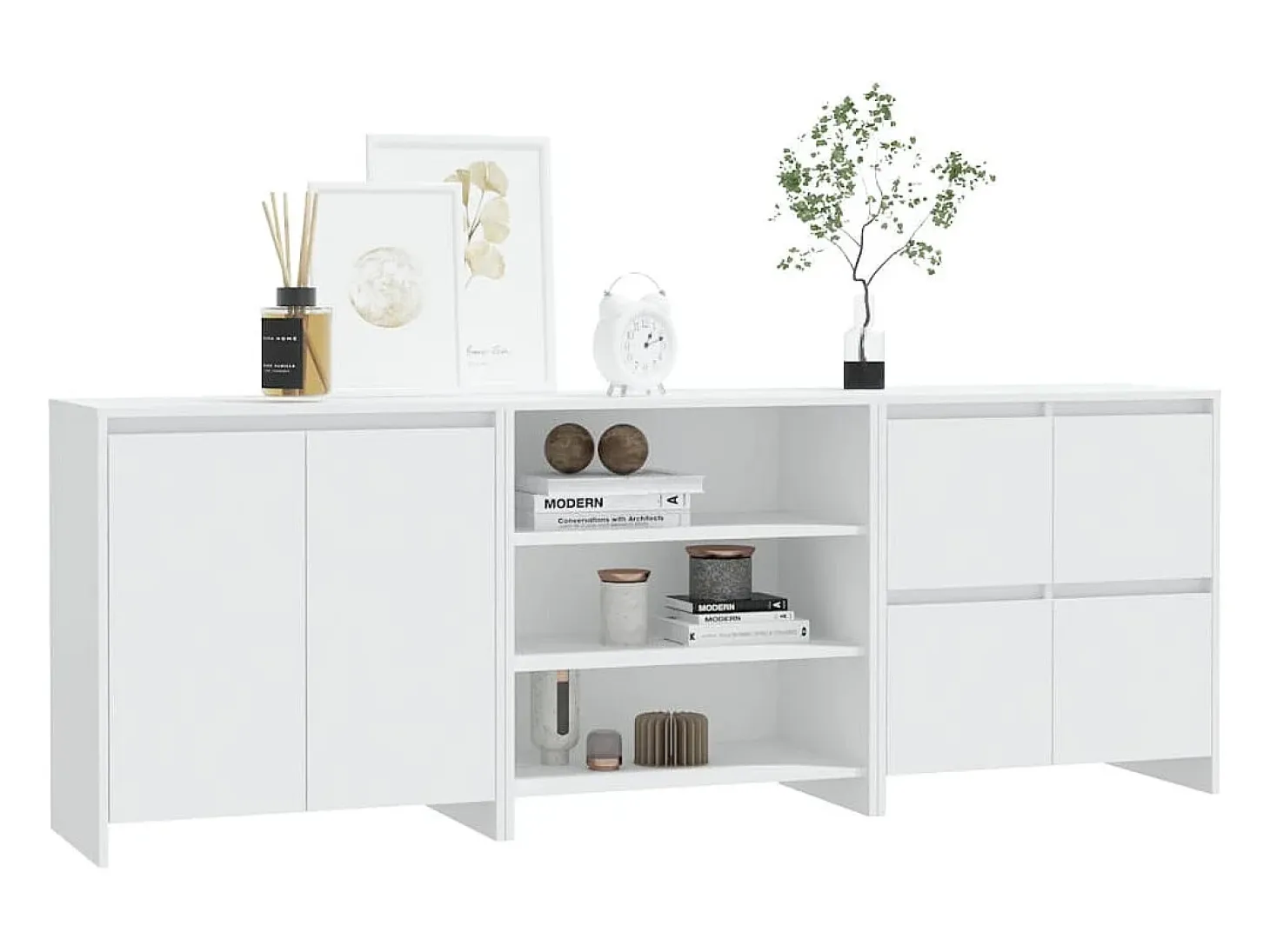 Aparador de 3 piezas madera contrachapada blanco