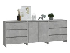 Aparador de 3 piezas madera manufacturada gris hormigón