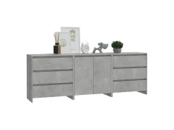 Aparador de 3 piezas madera manufacturada gris hormigón