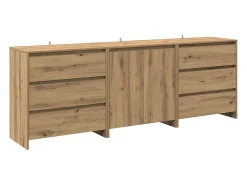 Aparador de 3 piezas, roble hecho a mano, madera de ingeniería