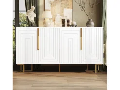 Aparador de 4 puertas - Aparador con tiradores y patas dorados - blanco - para comedor