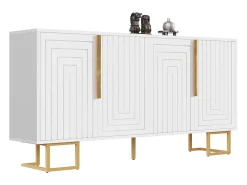 Aparador de 4 puertas - Aparador con tiradores y patas dorados - blanco - para comedor