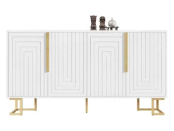 Aparador de 4 puertas - Aparador con tiradores y patas dorados - blanco - para comedor