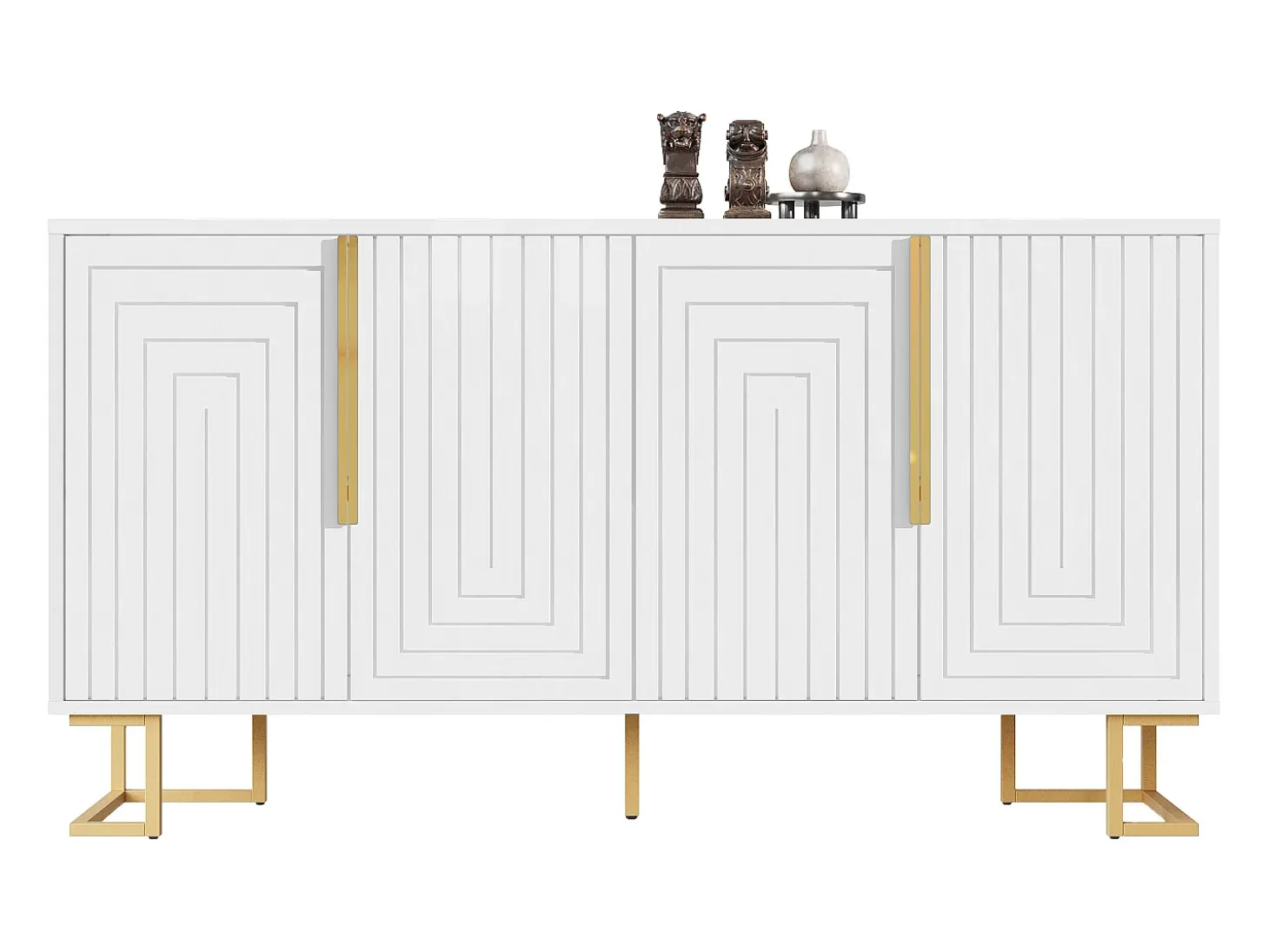 Aparador de 4 puertas - Aparador con tiradores y patas dorados - blanco - para comedor