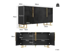 Aparador de 4 puertas - Aparador con tiradores y patas dorados - negro - para comedor