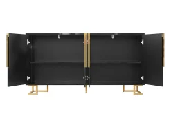 Aparador de 4 puertas - Aparador con tiradores y patas dorados - negro - para comedor