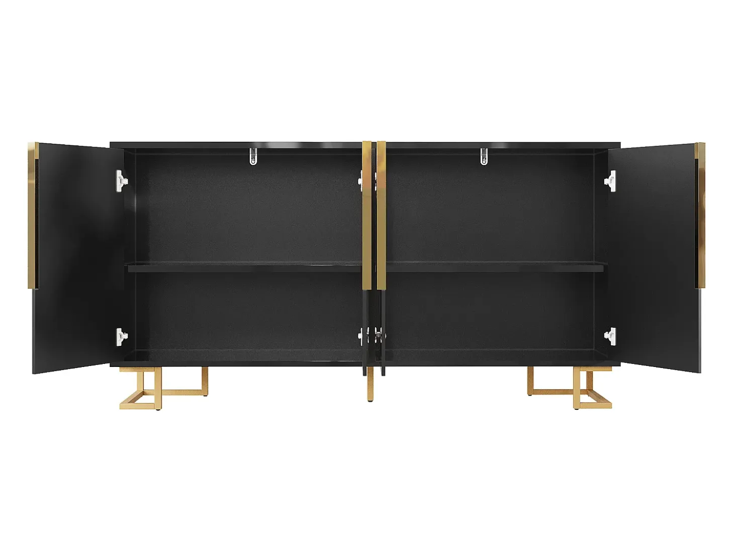Aparador de 4 puertas - Aparador con tiradores y patas dorados - negro - para comedor