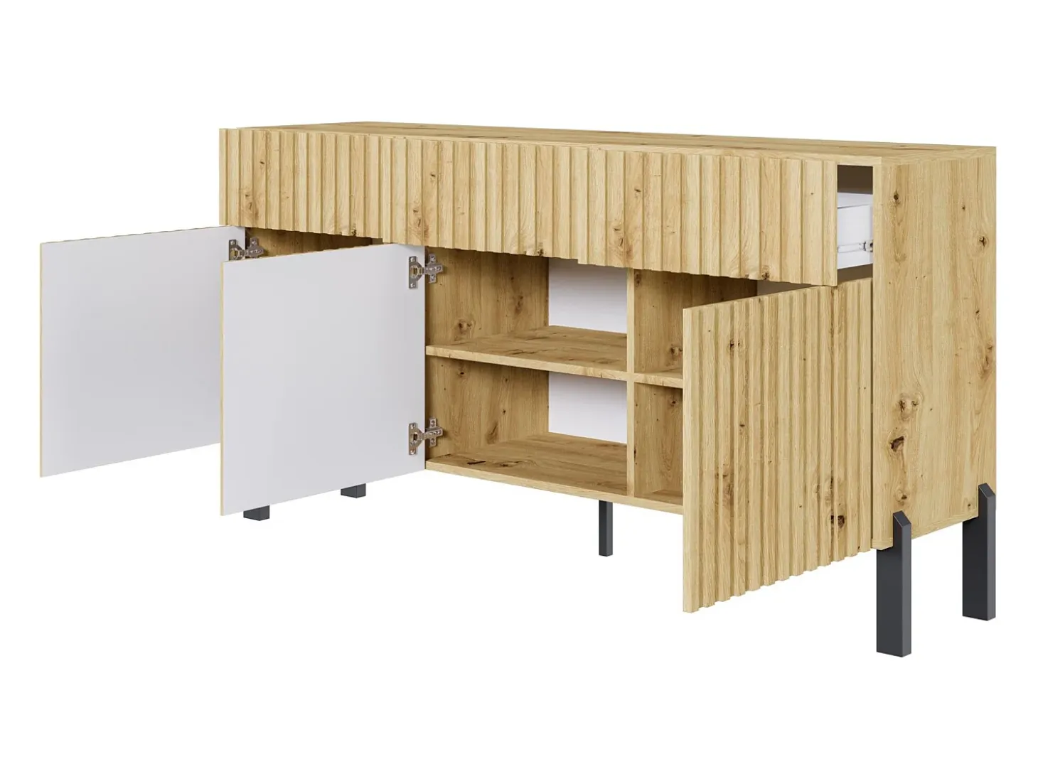 Aparador de 3 puertas – tres cajones y frente con lamas – 154 cm – roble artisan – TELIRE