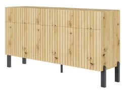 Aparador de 3 puertas – tres cajones y frente con lamas – 154 cm – roble artisan – TELIRE