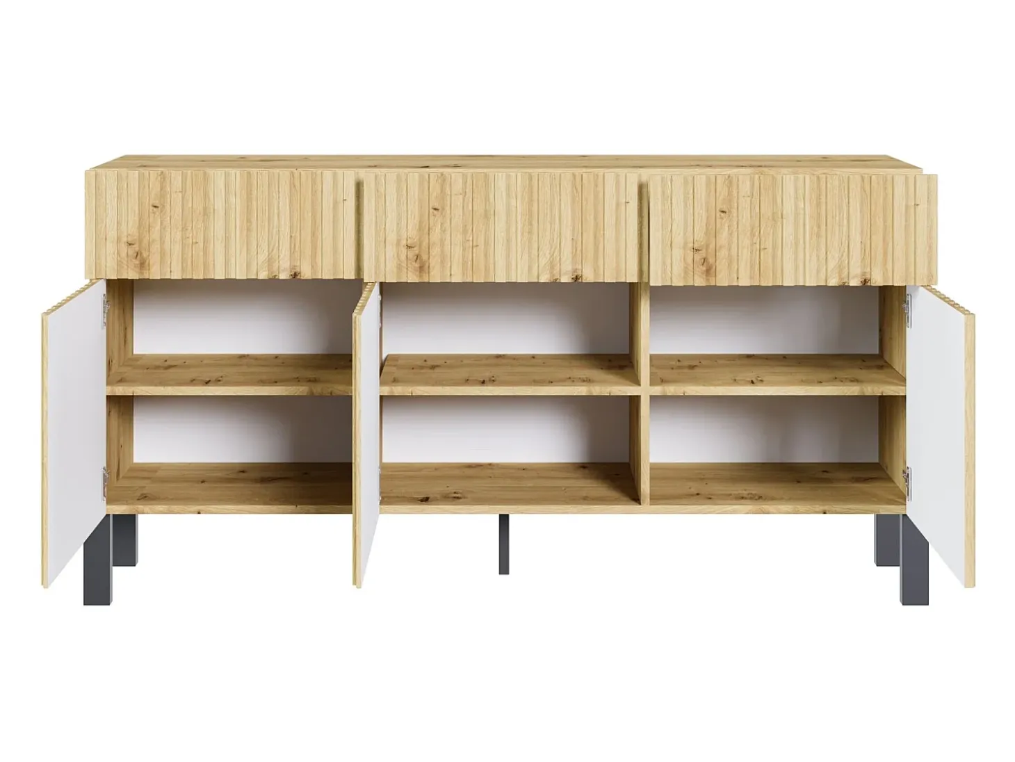Aparador de 3 puertas – tres cajones y frente con lamas – 154 cm – roble artisan – TELIRE
