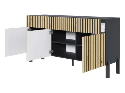 Aparador de 3 puertas – tres cajones y frente con lamas – 154 cm – negro/roble artisan – TELIRE