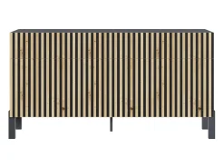Aparador de 3 puertas – tres cajones y frente con lamas – 154 cm – negro/roble artisan – TELIRE