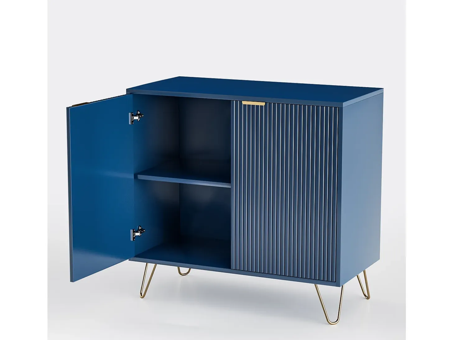 Aparador de 2 puertas, aparador de cocina con estante y patas metálicas, para sala de estar o comedor, azul