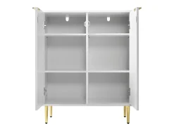 Aparador de 2 puertas, cómoda, diseño de esquina resistente a los golpes, 3 estantes, 6 compartimentos, 75 L x 40 P x 90 H, blanco