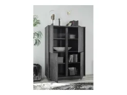 Aparador de 4 puertas, colección COLOMARMO, color negro efecto mármol, ideal para su sala de estar o comedor.