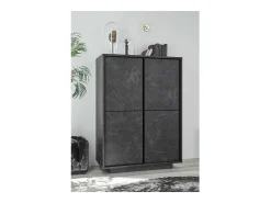 Aparador de 4 puertas, colección COLOMARMO, color negro efecto mármol, ideal para su sala de estar o comedor.