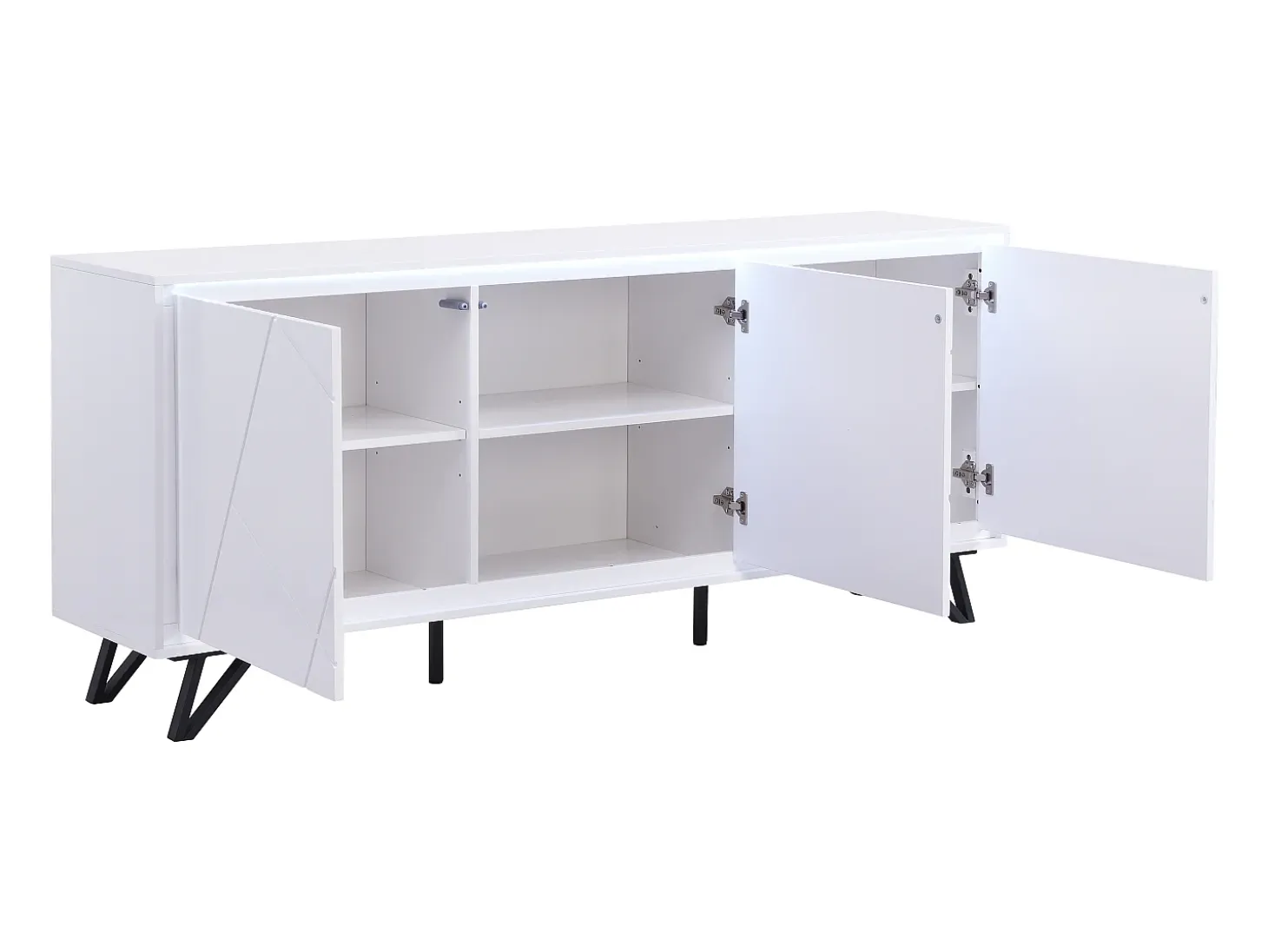 Aparador de 3 puertas con LEDs de MDF - Blanco lacado - SALIANO