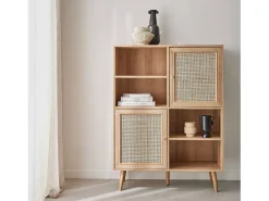 Aparador de 4 puertas con almacenaje de caña y efecto madera natural