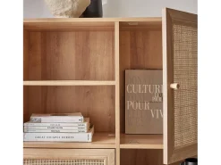 Aparador de 4 puertas con almacenaje de caña y efecto madera natural