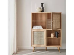 Aparador de 4 puertas con almacenaje de caña y efecto madera natural