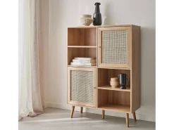 Aparador de 4 puertas con almacenaje de caña y efecto madera natural