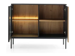 Aparador de 2 puertas con LED integrado, Negro y Roble, 104x83 cm