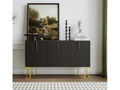 Aparador de 3 puertas con estantes regulables, puertas en forma de U y tiradores metálicos, MDF, negro (138x40x80,5 cm)