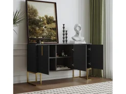 Aparador de 3 puertas con estantes regulables, puertas en forma de U y tiradores metálicos, MDF, negro (138x40x80,5 cm)