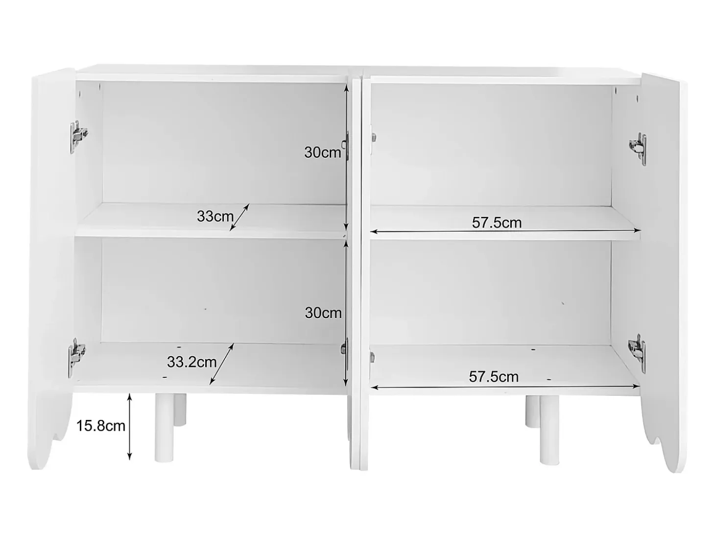 Aparador de 4 puertas con puertas en forma de lágrima - Blanco