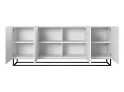 Aparador de 4 puertas de madera laminada blanca con pie de metal 200x43 cm
